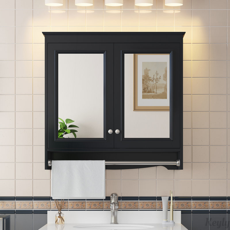 3-in-1 Bathroom Mirror Cabinet with Adjustable Shelves and Soft Close Doors, 30 Inch Wall Mounted Storage for Vanity, Black