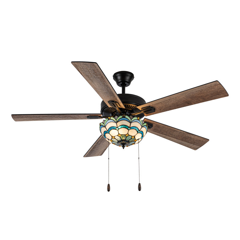 Ventilateur de plafond 52 pouces à 5 pales en verre coloré télécommandé Khajag