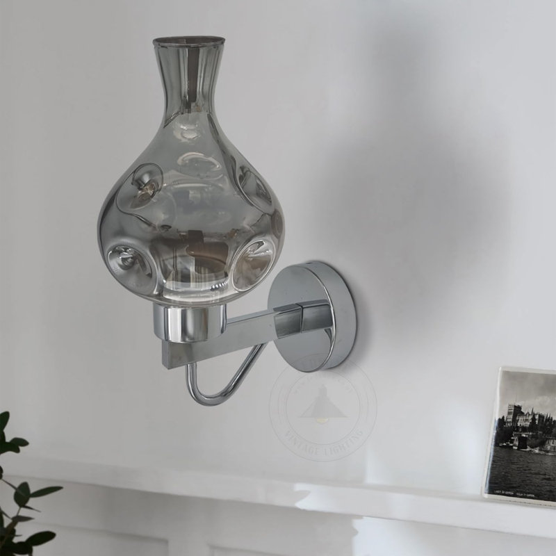 Aletris Glass LED Armed Sconce, Smokey Chrome, No