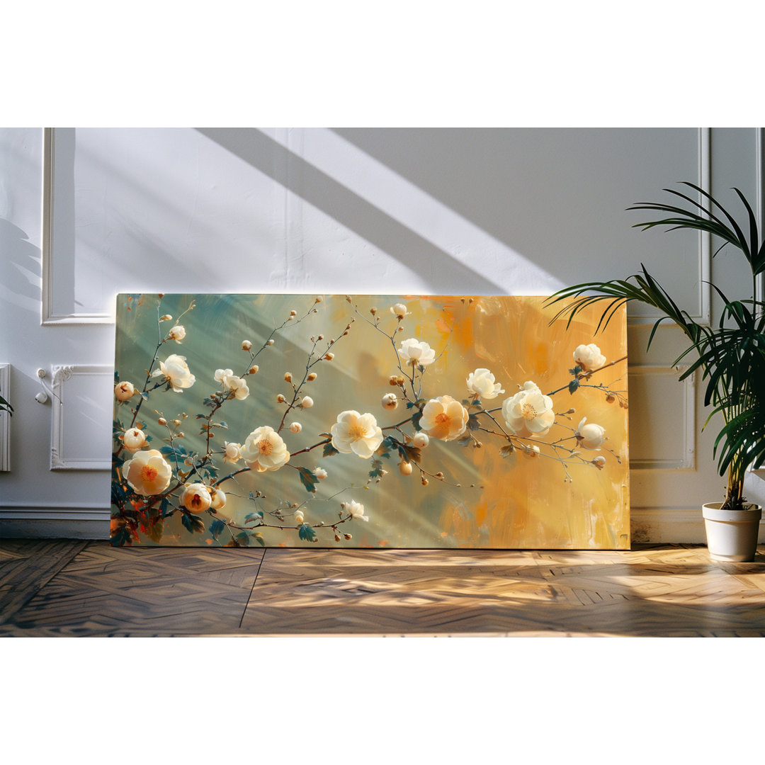 Wandbild 120x60cm Weiße Blüten Baumblüten Frühling Pastelltöne