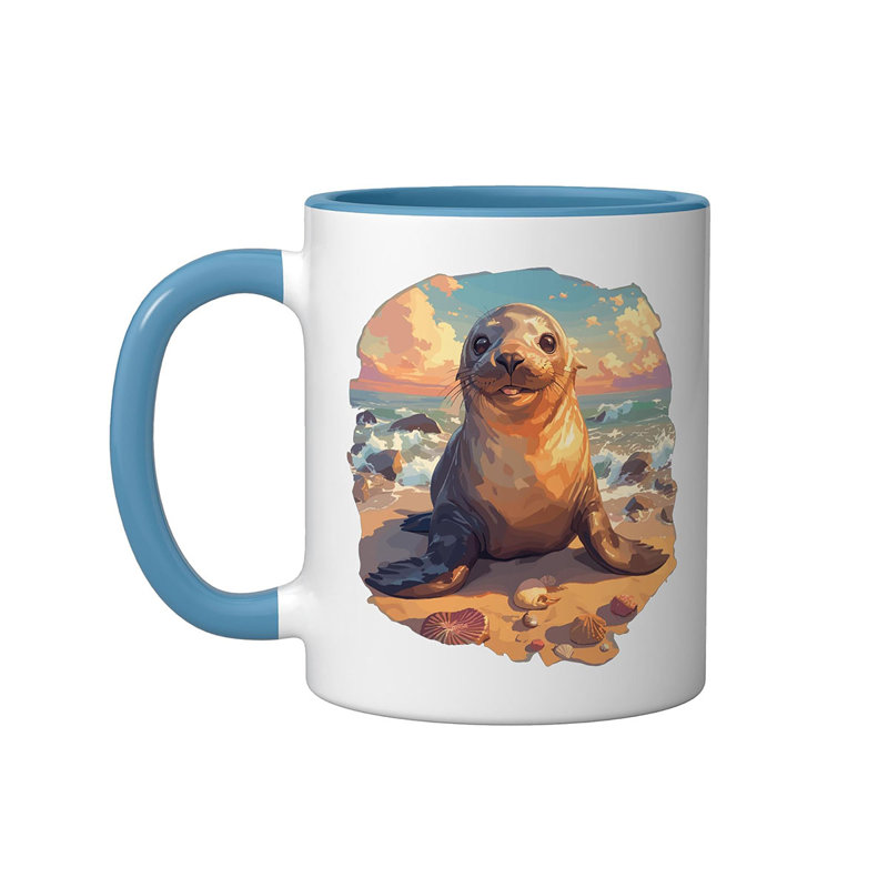 Sea Lion Ceramic Mug, Red/White, 11oz, Blue