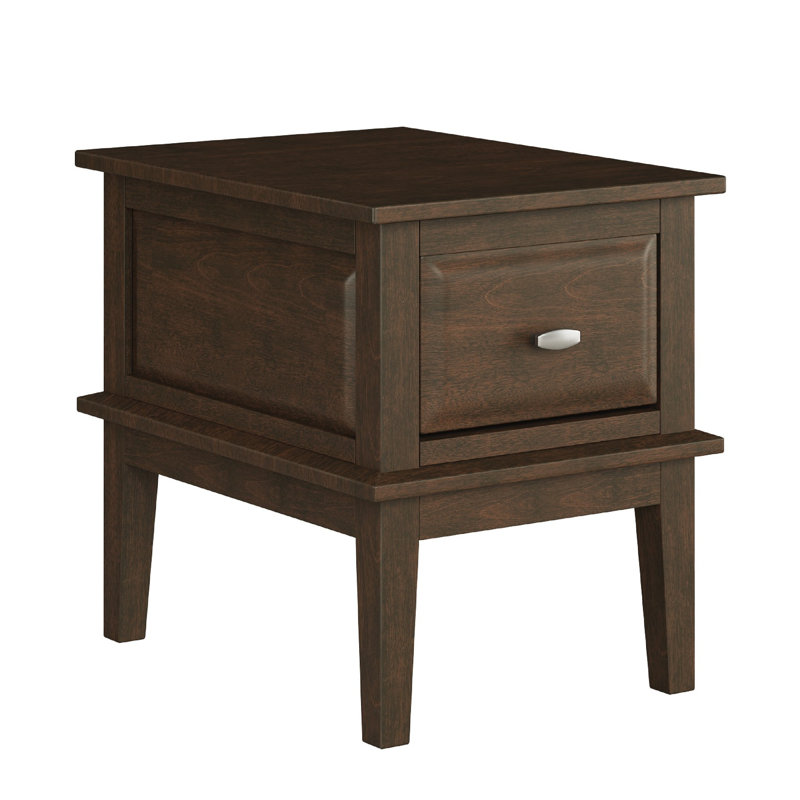Minal End Table With 1 Drawer, Brown Cherry Birch Wood 24 Inch
