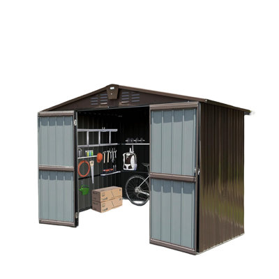 Remise de rangement extérieure en acier galvanisé 8,2 pi x 6,2 pi avec portes doubles verrouillables - Remise de jardin en métal robuste pour équipement de jardin, de patio et de pelouse