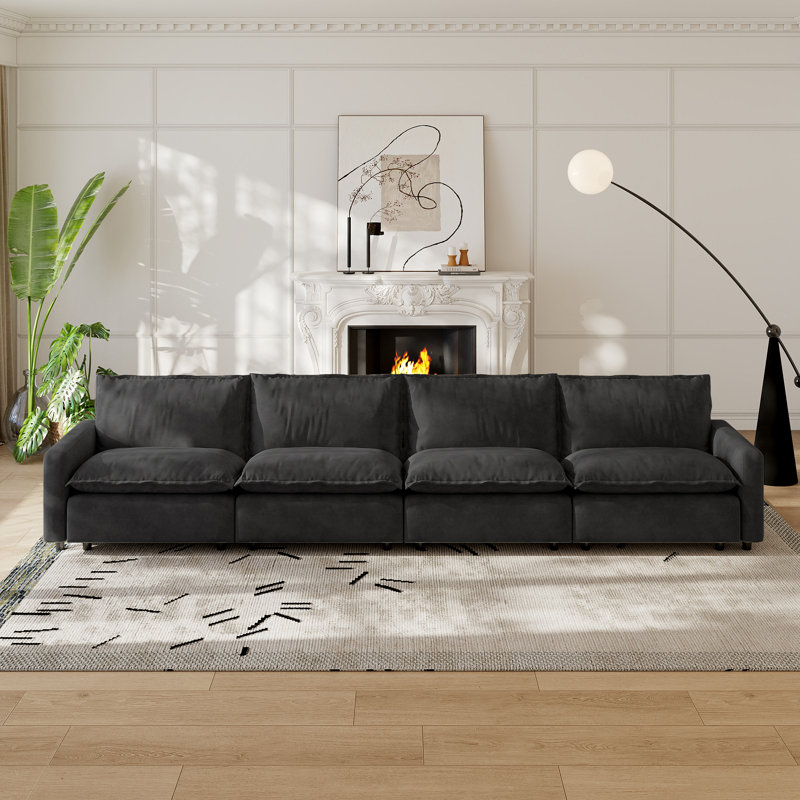 4-Piece Upholstered Modular Linen Fabric Sofa, 35.04" H x 148.82" W x 33.46" D, Light Gray