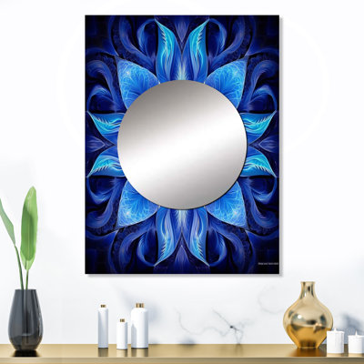 Painesville turquoise et fleurs blanches fractales VII - miroir décoratif géométrique, miroir mural moderne, impression d'art en métal