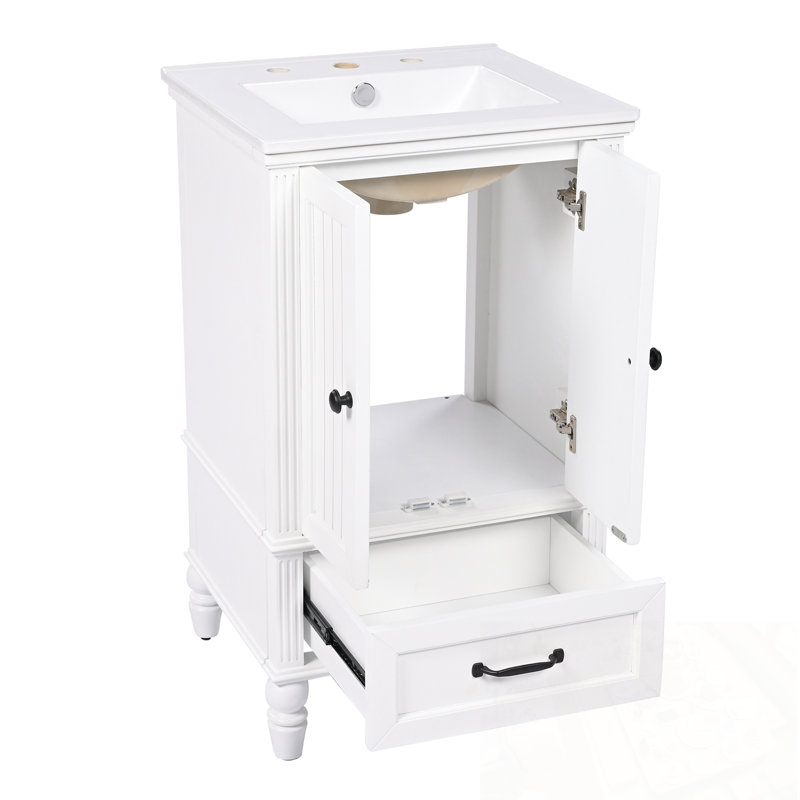 Meuble-lavabo avec lavabo, deux portes et un tiroir, Blanc