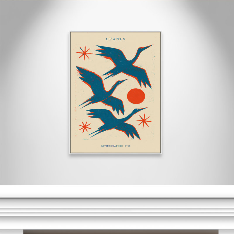 «Cranes» par Treechild, 37.5'' W x 49.5'' H, Toile avec cadre, Flotteur blanc