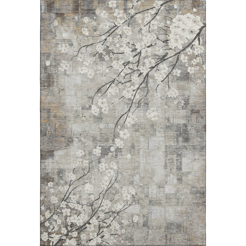 Tapis floral lavable à la machine de qualité supérieure Mayfield AMF2248, Beige, 2 pi 6 po x 3 pi 10 po