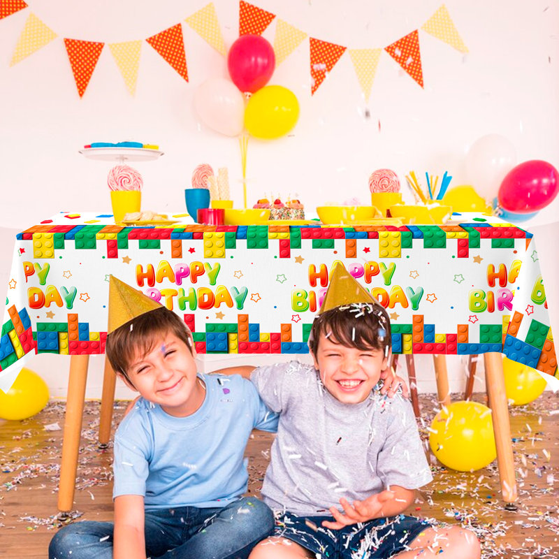 Building Block Party Tablecloths, 3pcs Building Block Party Decorations Tablecloths set