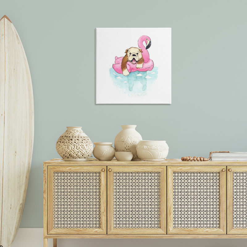 «Bulldog in Pool Float» par Geoff Allen, H 30 po x l 30 po