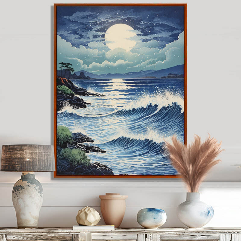 Robbinsdale - reproduction d'art mural plage et océan, H 20 po x l 12 po x P 1 po, Toile avec cadre flottant brun