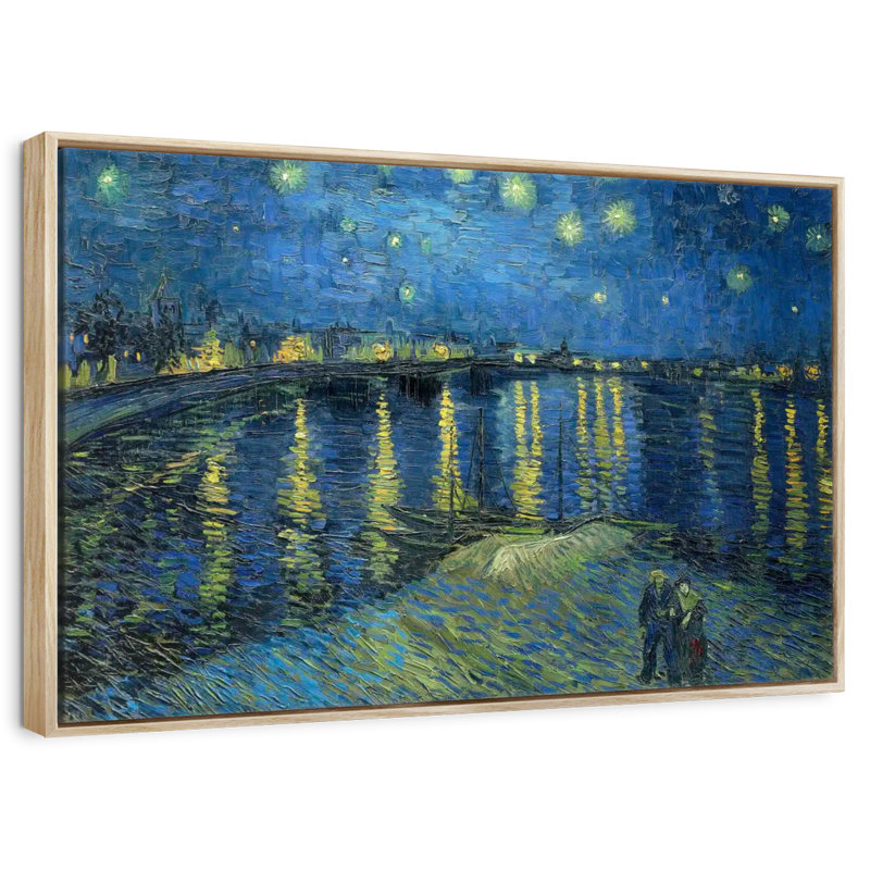 La nuit étoilée sur le rhône, Cadre flottant en bois naturel, 46 po x 31 po