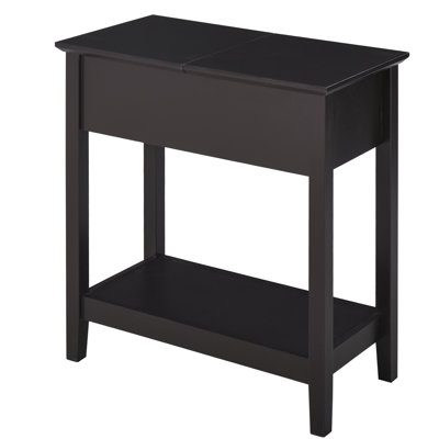 Homcom Narrow End Table With Flip Top And Storage Cabinet: Dark Coffee Side Table With Bottom Shelf For Living Room