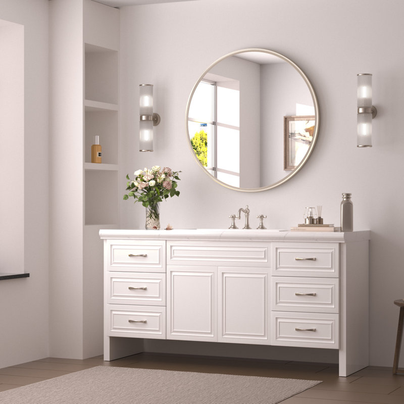 Evangelista Aluminum Alloy Framed Tempered Glass Round Wall Mirror, Brushed Nickel, 28" x 28"