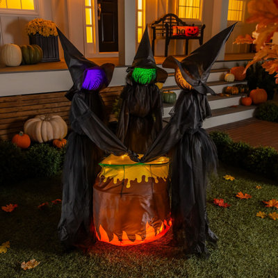 Halloween LED Set of 3 Witches and Cauldron Garden Stake, 52"