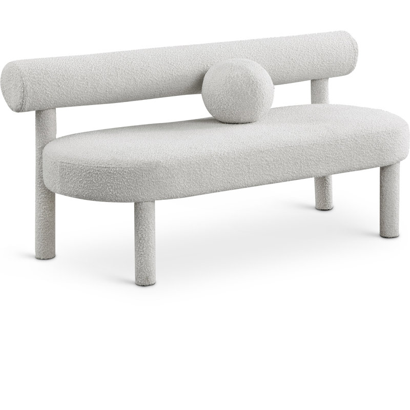 Boucle Upholstered Bench, Cream Boucle Fabric