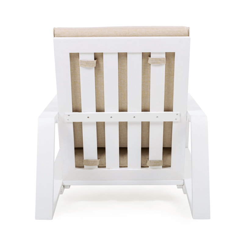 Ensemble de 2 chaises longues pour patio, fauteuil club d'extérieur avec coussin beige et structure en bois d'acacia blanc