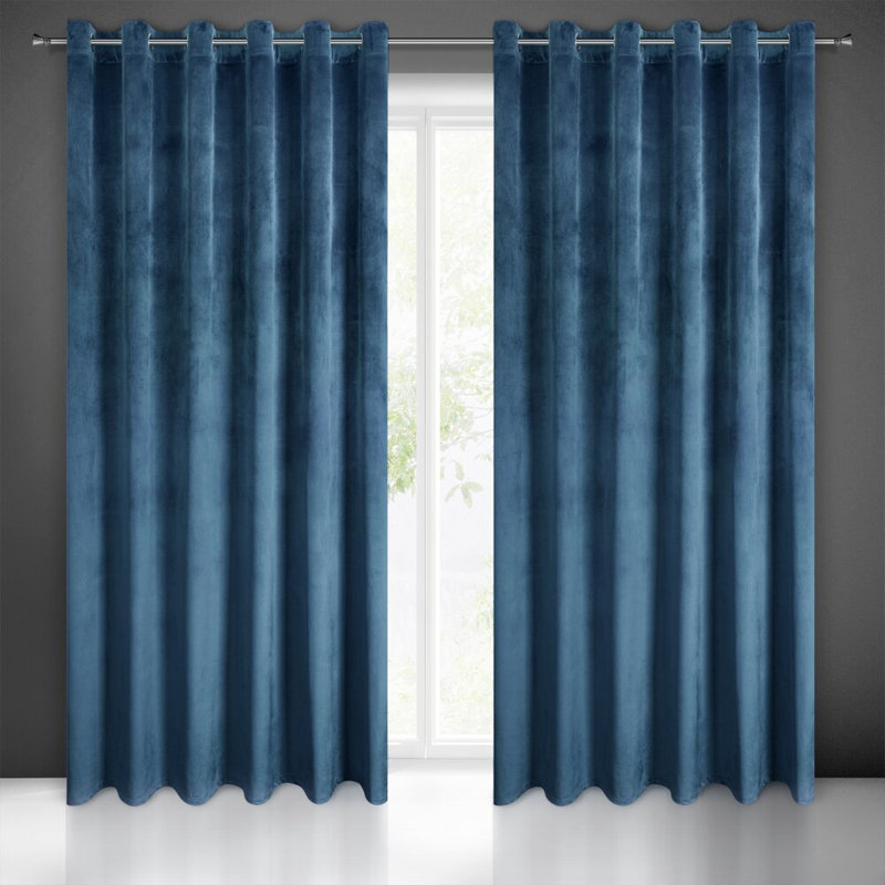 Daphne 100% Polyester Blackout Curtain Single Panel, Width 215cm x height 250cm, Navy blue