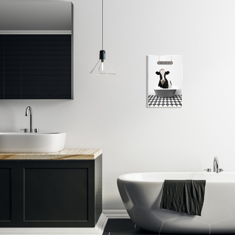 Black and White Cow Bathing Wood Wall Art, 10 x 15