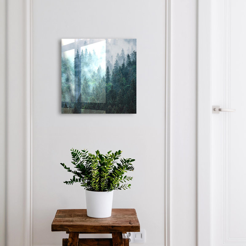 Key storage box, Opens to the left, 30x30x5, White, Mysterious forest in the morning fog, 