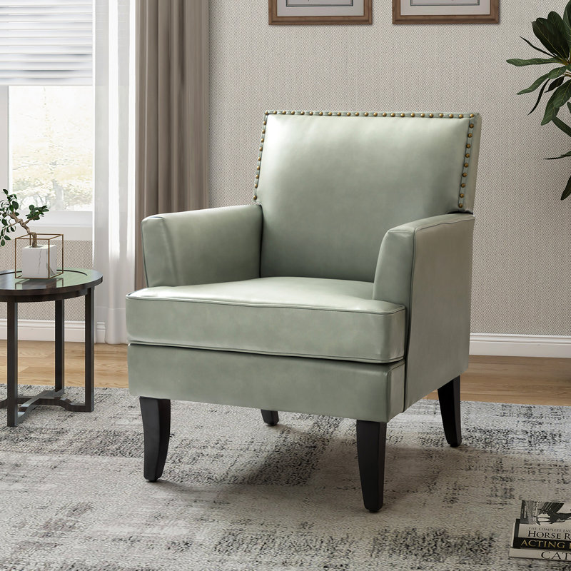 Celadon 27.5'' Wide Faux Leather upholstered Armchair with Nailhead Trim and Solid Wood Legs, Navy