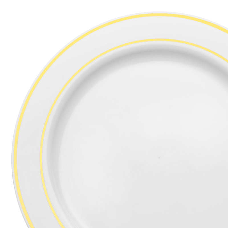 White with Gold Edge Rim Plastic Appetizer/Salad Plates (7.5")