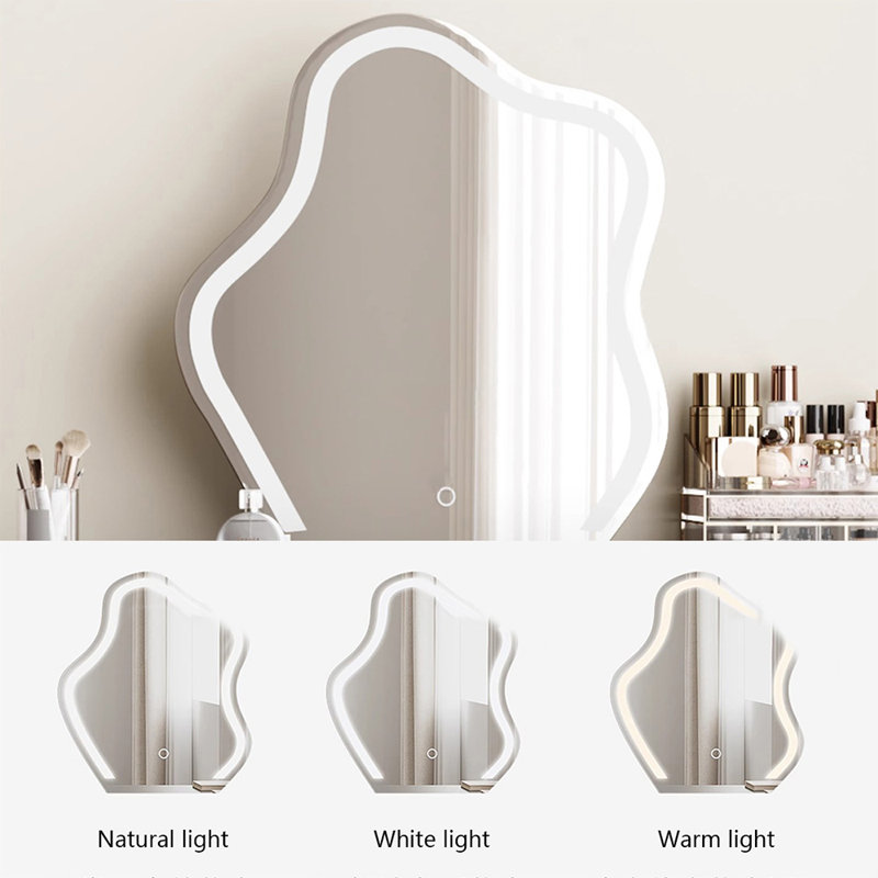 Coiffeuse avec miroir lumineux, 6 tiroirs, 1 chaise