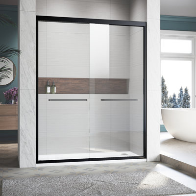 50 - 54 In. W X 72 H Sliding Shower Glass Door, Adjustable Semi-, Thick Clear Tempered Glass, Stainless Steel 304 Handles, Black Door In., Semi- Adjustable, Finish