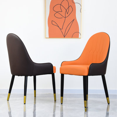 Chaise de salle à manger moderne rembourrée d'éponge en polyuréthane, pieds en métal et en bois massif, convient aux restaurants, salons et chambres (ensemble de 2)