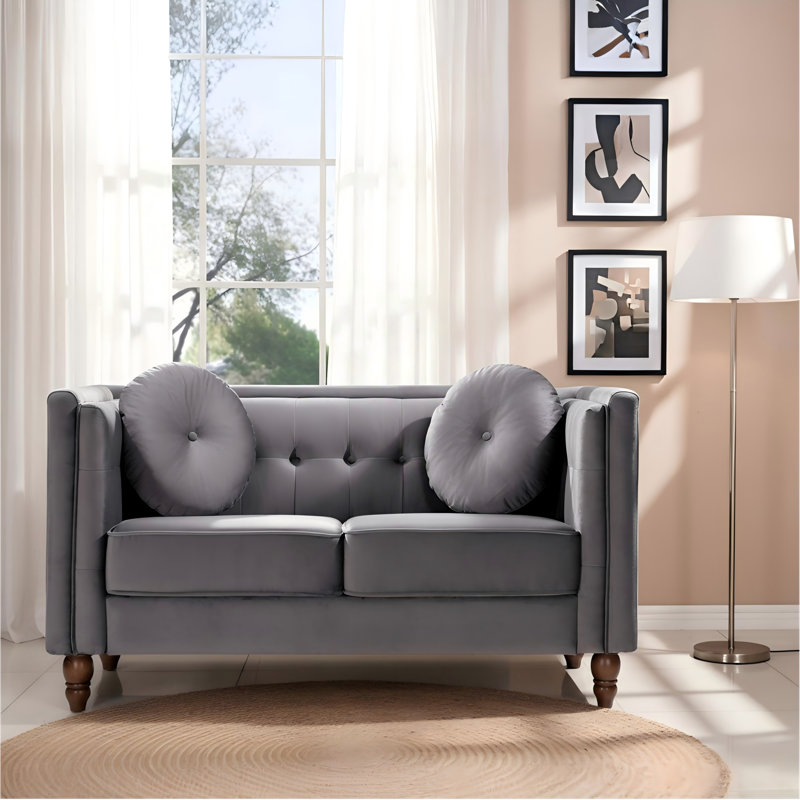 Canapé 2 places Chesterfield, Velours gris velours