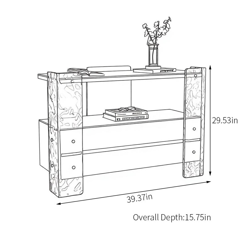 Console moderne à tiroirs en bois-acrylique, H 29,53 po x l 39,37 po x P 15,75 po, Transparent / kaki