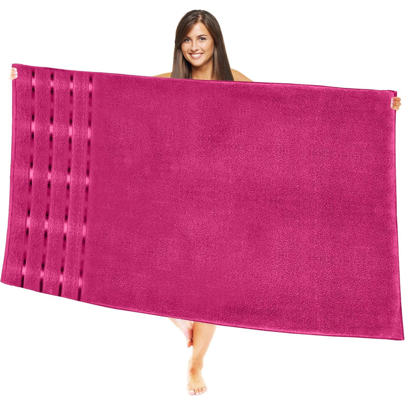 Elegant Comfort 100% Turkish Cotton 4 Lines Viscose Stripe Jumbo Bath Towel - Hotel Spa Quality Extra Large 35 X 70 Inch Bath Towel Soft