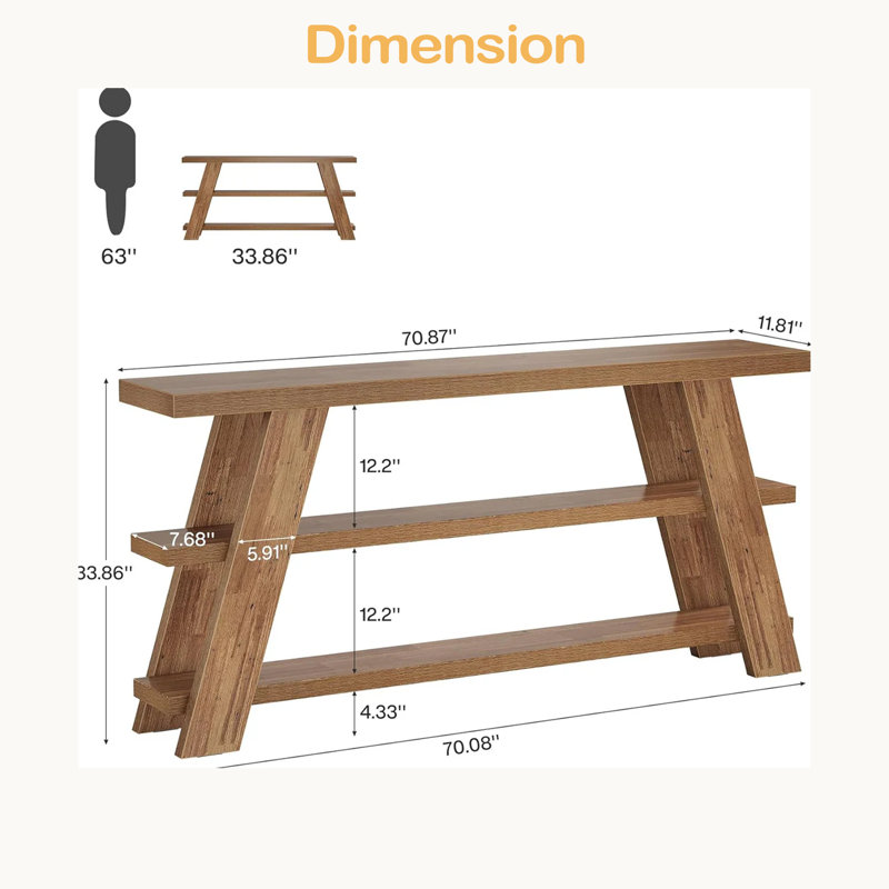 Storage Side Table,3-Tier Console Table,Sofa Table