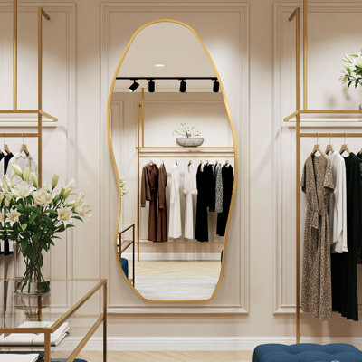 Modern Irregular Full-length Mirror With Aluminum Frame, Wall-mounted Or Free-standing Design