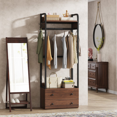 Fontevraud Freestanding Closet Organizer Small Clothes Rack with Drawers and Shelves