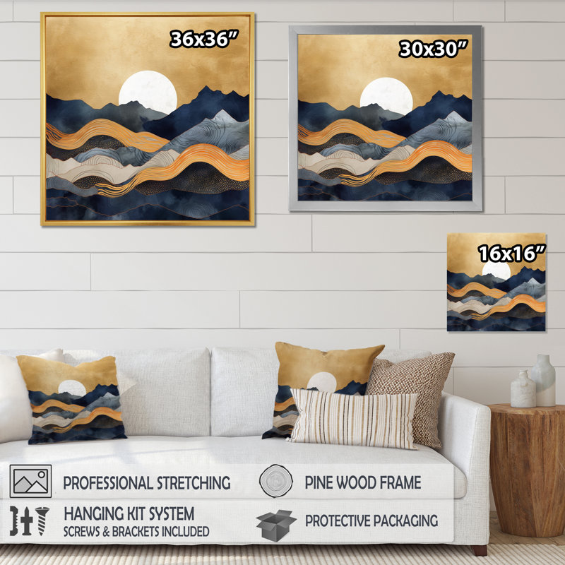 Montagnes abstraites encadrées sur toile, Cadre doré à une seule photo, H 36 po x l 36 po x P 1,5 po