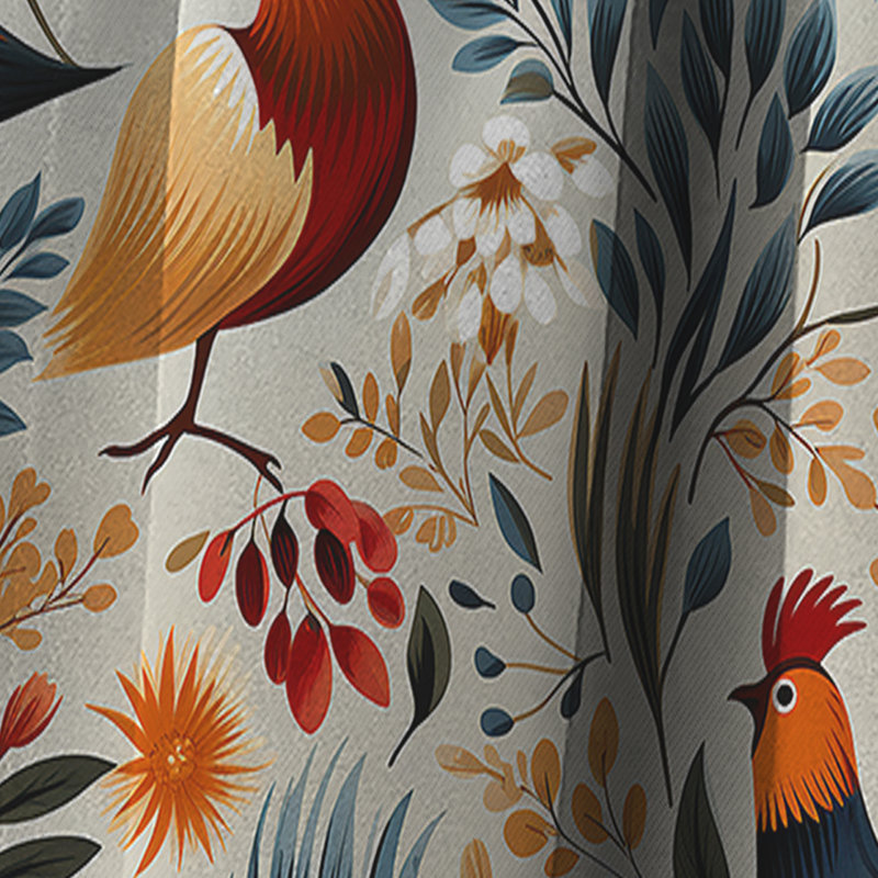 Country Charm Red Rooster Motif I - Rideau occultant marbre marbre abstrait - 1 panneaux, L 52 po x L 63 po