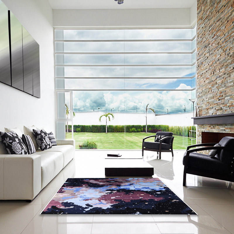 Tapis abstrait noir / bleu, Carré 6 pi