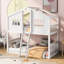 Lit superposé simple au-dessus d'une maison blanche avec pin massif de haute qualité, conception de toit incliné, ambiance de chambre à coucher, lit facile à construire, fait de toit, apparence de clôture, fabricant amusant, méthode d'assemblage rapide
