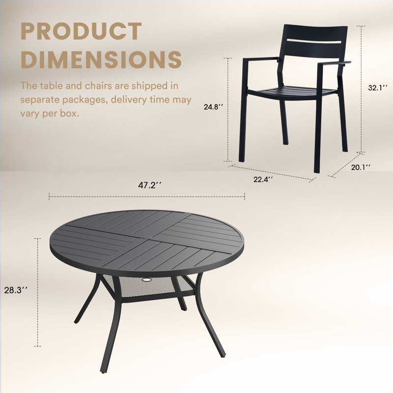 6-Person Patio Dining Set With Metal Chairs, Black/Black