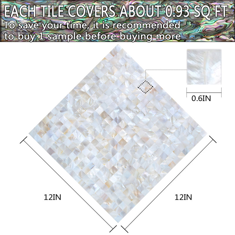 Mother of Pearl backsplash peel and stick Tile, Ivory White, 1 Sheet