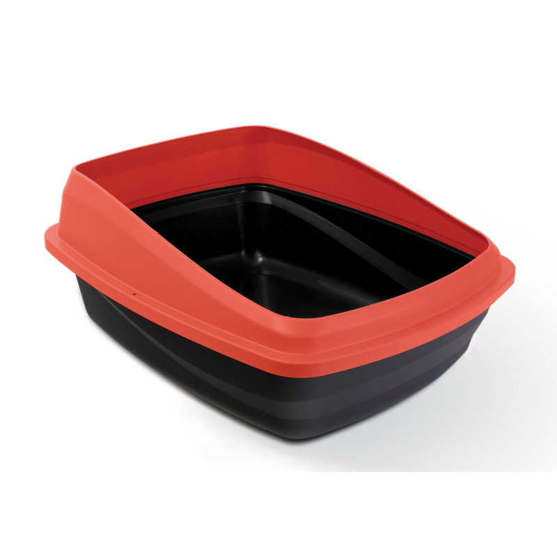 Bac à litière standard en plastique, H 8,6 po x l 15 po x P 18,9 po, Gris charbon / Rouge