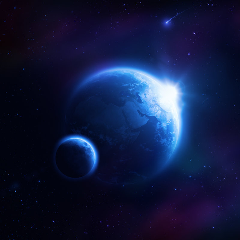 Planet Earth and moon, 51cm H x 51cm W