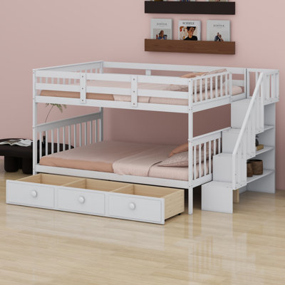 Stairway Bunk Bed With Drawer, Storage And Guard Rail