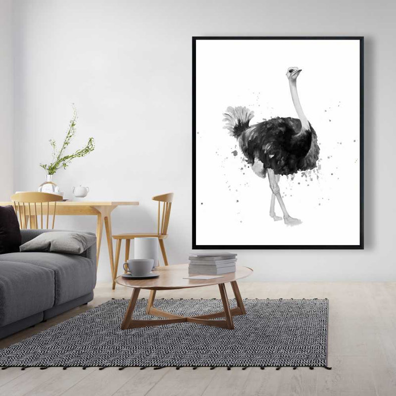 Fière autruche - décor de toile encadrée noir et blanc