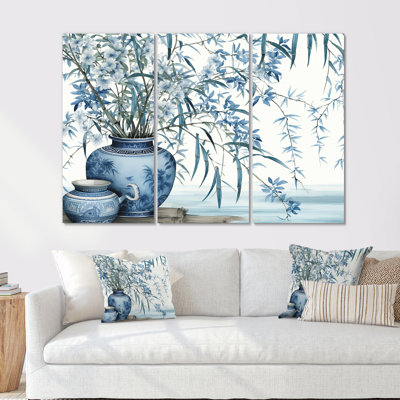 Chinese Serenity In Blue Bamboo - Bamboo Wall Art Living Room Set