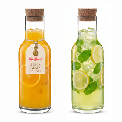 Carafe Luigi Bormioli Sublime avec bouchon de liège, 34 oz - transparent, ensemble de 2