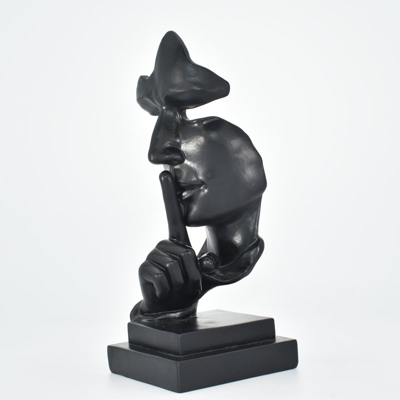 Adam & Friends Home Decor Silence Is Golden Sculpture | 1-Piece, 6'' H x 3.5'' W x 3'' D, Black