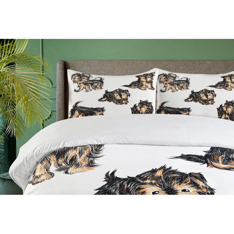 Yorkie King Size Black and Cream Duvet Cover Set