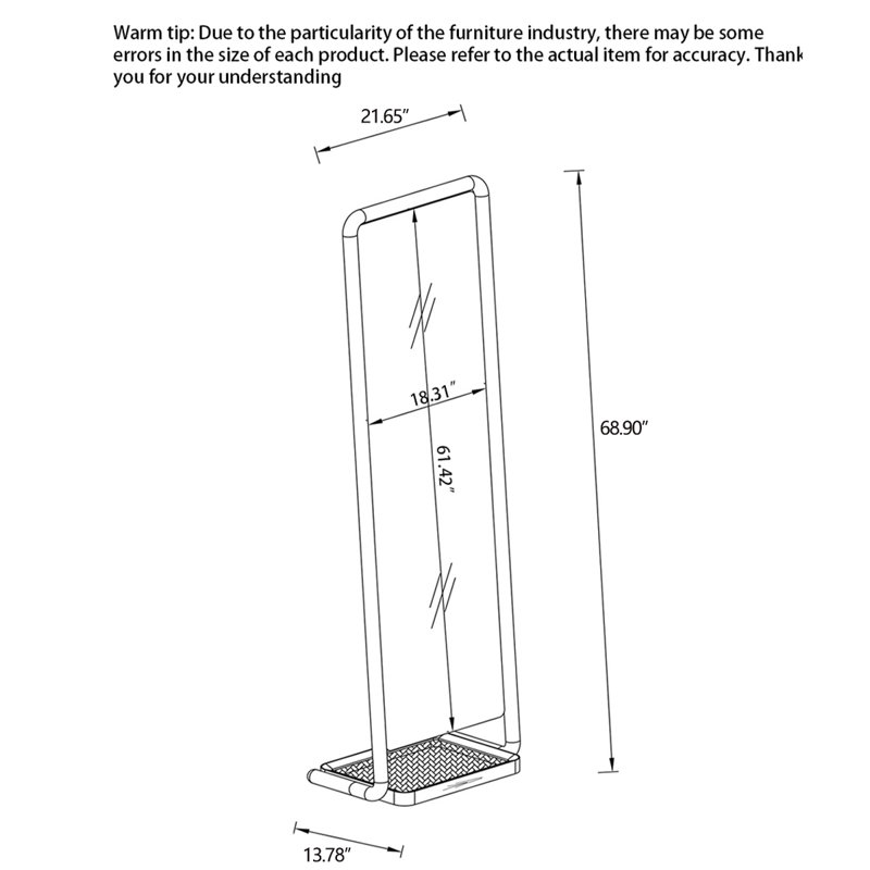Miroir autoportant élégant en bois de ton noyer avec plateau de rangement pour la maison